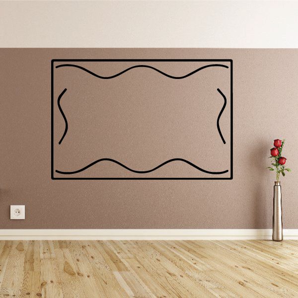 Vinyl wall decal, rectangular border with wavy corner lines, black outline