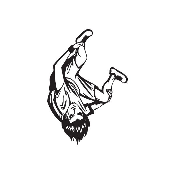 Black parkour wall-flip decal with white jump pose and bearded silhouette