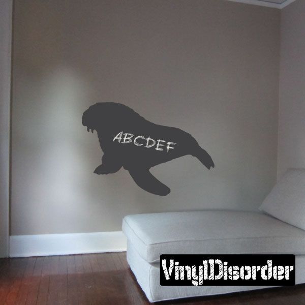 Walrus chalkboard decal with ABCDEF chalk-style text