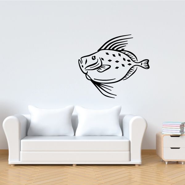 Fish wall decal with black line art, swimming to the left