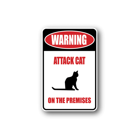 Image of Warning Attack Cat Fun Sign Wall Decal - Vinyl Sticker - Car Sticker - Die Cut Sticker - CD003