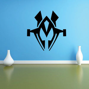 Warrior mask vinyl wall decal, black geometric face design with crossed shapes