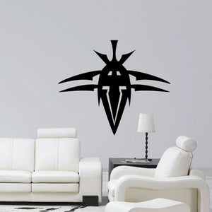 Black warrior-style wall decal with dagger-like emblem and wings