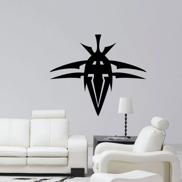 Black warrior-style wall decal with dagger-like emblem and wings