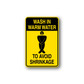 Yellow wash-in warm water wall decal with text and black sink icon, avoid shrinkage