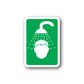 Green wash-off station sticker with white border, showerhead and water droplets icon