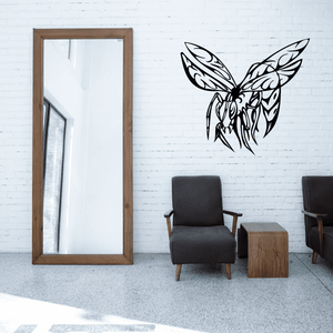 Butterfly wall decal, black vinyl silhouette with detailed wings