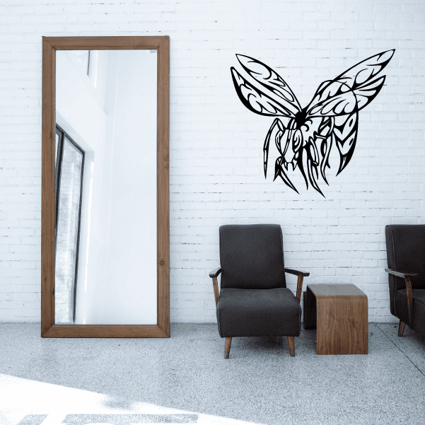 Butterfly wall decal, black vinyl silhouette with detailed wings
