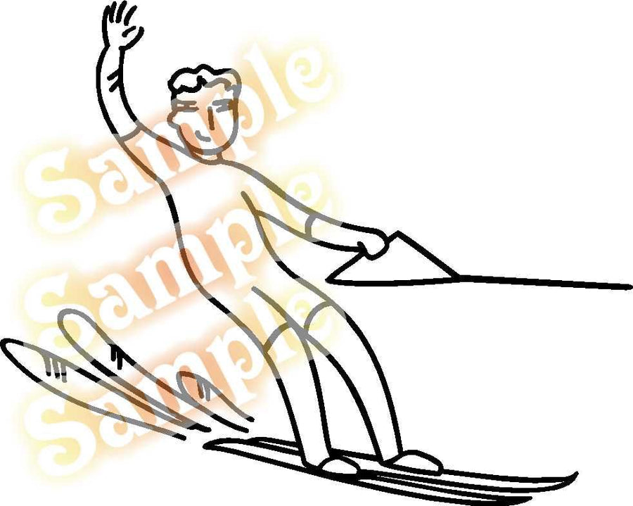 Water skier vinyl wall decal showing a person waving while skiing on a water ski