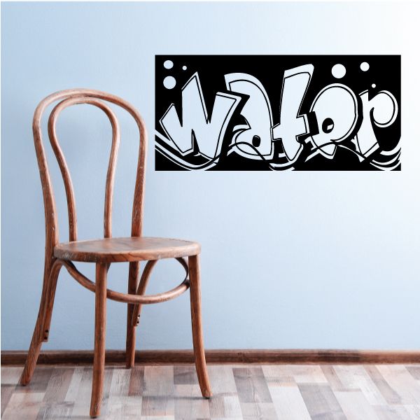 Vinyl wall decal with black background and white graffiti-style lettering and dots