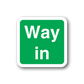 Green rounded square sticker with white 'Way in' text
