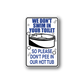 Rectangular blue-and-white toilet warning wall decal with toilet graphic and text