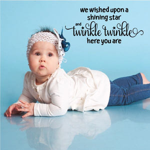 Star wall decal with phrase 'We wished upon a shining star' and 'Twinkle Twinkle here you are'