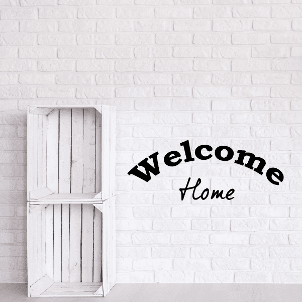 Welcome home wall decal: arched 'Welcome' with cursive 'Home' lettering