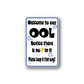 Pool welcome sign wall decal: blue border, bubbles, black quote text