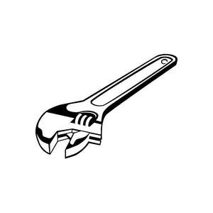 Tool-themed car vinyl decal sticker with wrench icon, black and white