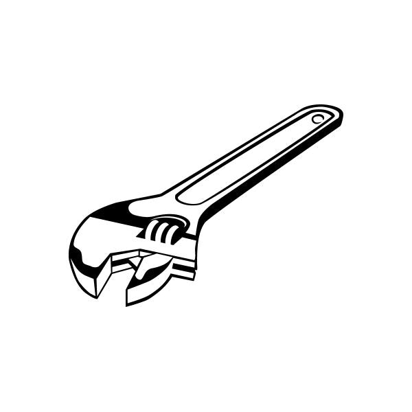 Tool-themed car vinyl decal sticker with wrench icon, black and white