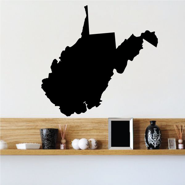 West Virginia state decal, black silhouette map shape