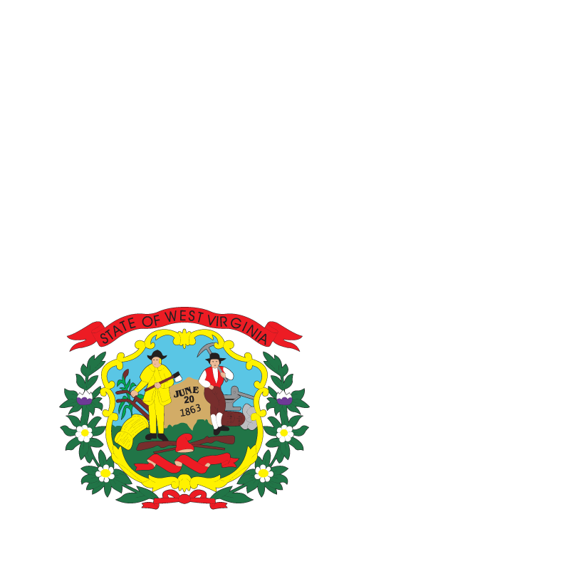 West Virginia state flag shape sticker, white outline with colorful state seal