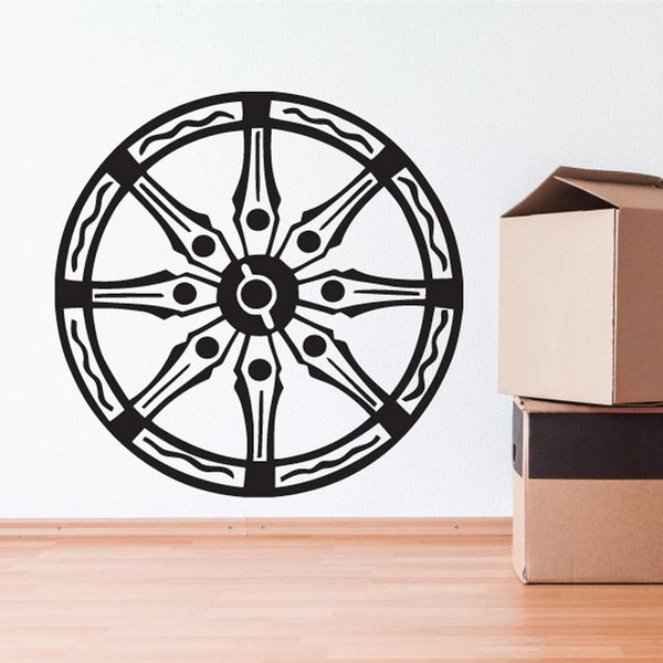Wheel grail decal with black geometric wheel-spoke pattern and circular center