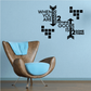Vinyl wall decal with motivational text and cross arrow icons in black