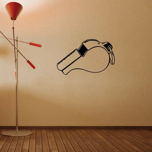 Whistle vinyl wall decal, black outline on light wall