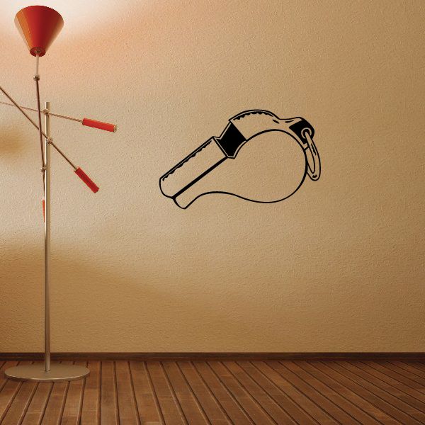 Whistle vinyl wall decal, black outline on light wall