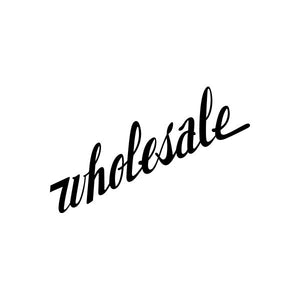Vinyl decal sticker reading “wholesale” in black script