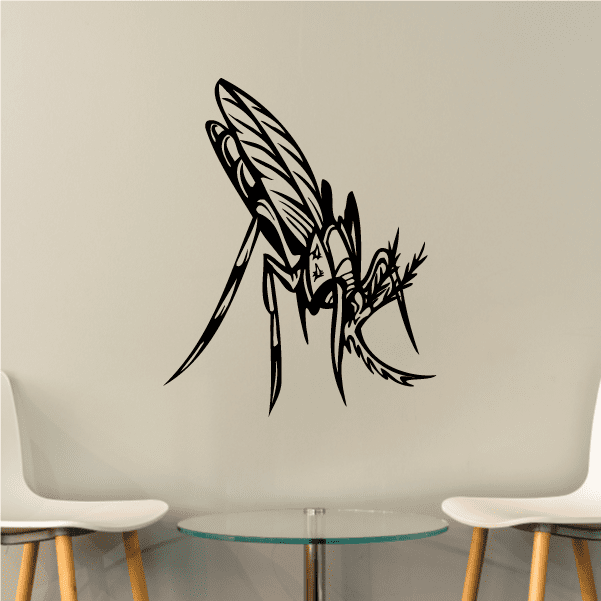 Black mosquito wall decal with intricate line art