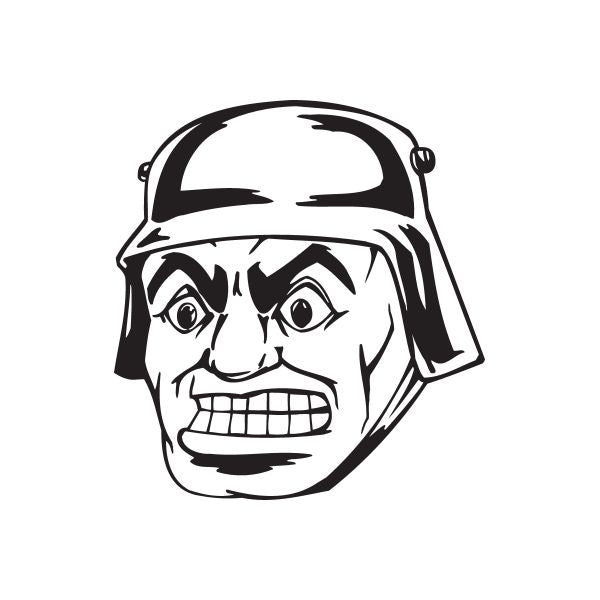 Soldier face decal with helmet, wide eyes, grinning mouth illustration