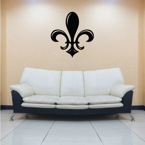 Wide fleur-de-lis wall decal, black ornate symbol