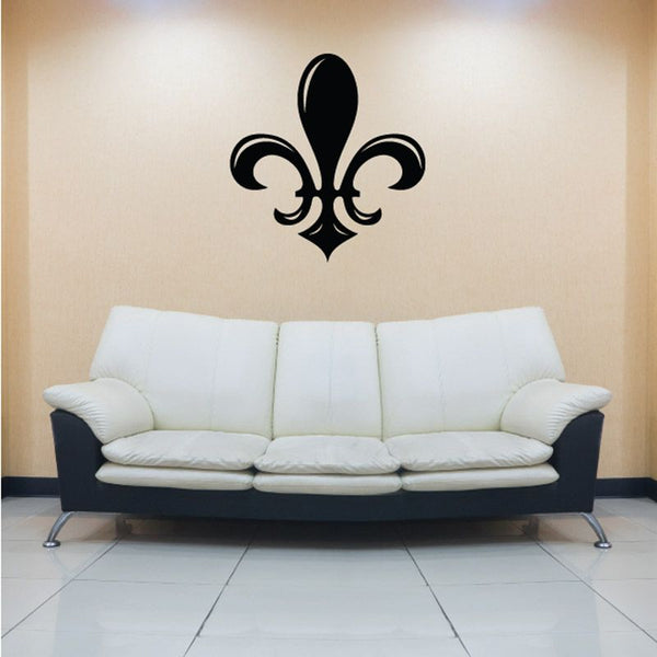 Wide fleur-de-lis wall decal, black ornate symbol