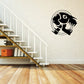 Cat skull and moon wall decal, black circular graphic