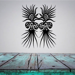 Black feathered birds decal with bold symmetrical wings and outlined patterns