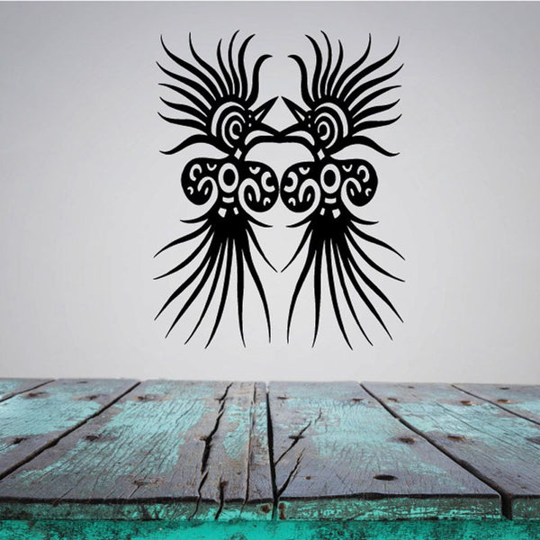 Black feathered birds decal with bold symmetrical wings and outlined patterns