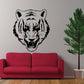 Snarling tiger head wall decal, black and white illustration