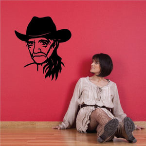 Willie Nelson portrait decal with black cowboy hat, beard, and mustache