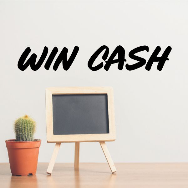 Vinyl wall decal with black "WIN CASH" text