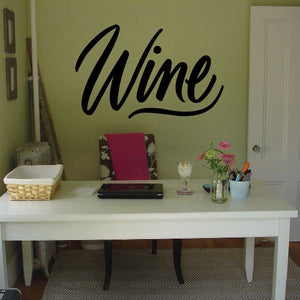 Wine wall decal with bold black cursive text 'Wine'