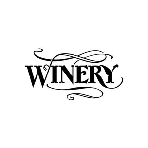 Wine winery vinyl decal sticker with bold black WINERY text and swirls