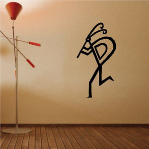 Black winged Kokopelli wall decal with outlined tribal figure