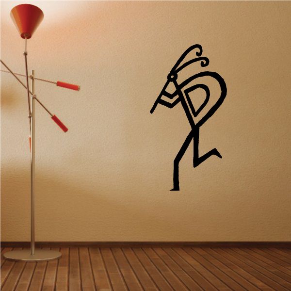 Black winged Kokopelli wall decal with outlined tribal figure