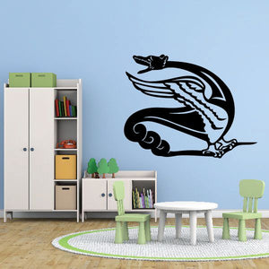 Black winged serpent wall decal with curled tail and detailed wings