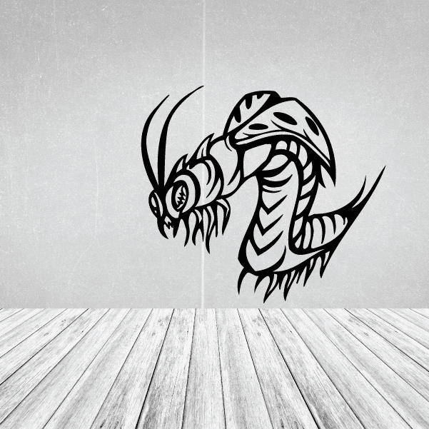 Winged caterpillar decal, black line art with wings and claws