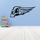 Black winged skull vinyl wall decal with profile outline and sweeping wings