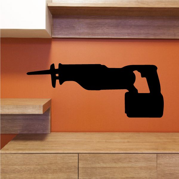 Wireless sawzall wall decal, black tool silhouette