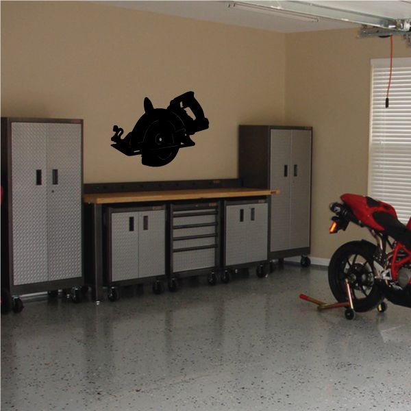 Black saw tool wall decal silhouette