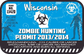 Zombie hunting permit sticker: Wisconsin text, biohazard symbol, 2013/2014 wording