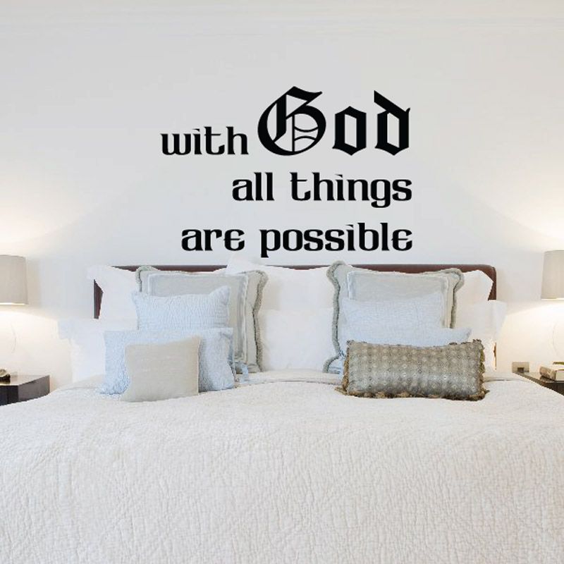 Wall decal with God all things are possible in black typography