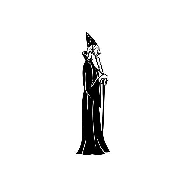Wizard car window vinyl decal sticker, black silhouette with starry hat and wand
